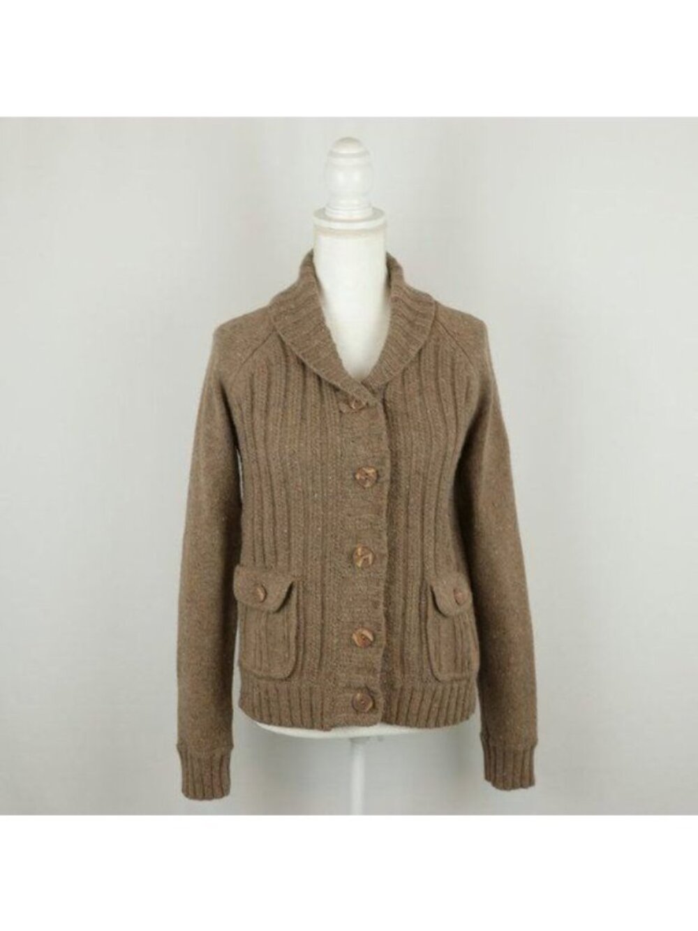 Eddie Bauer Women's Medium Brown Angora Blend Ribbed Button Up Cardigan